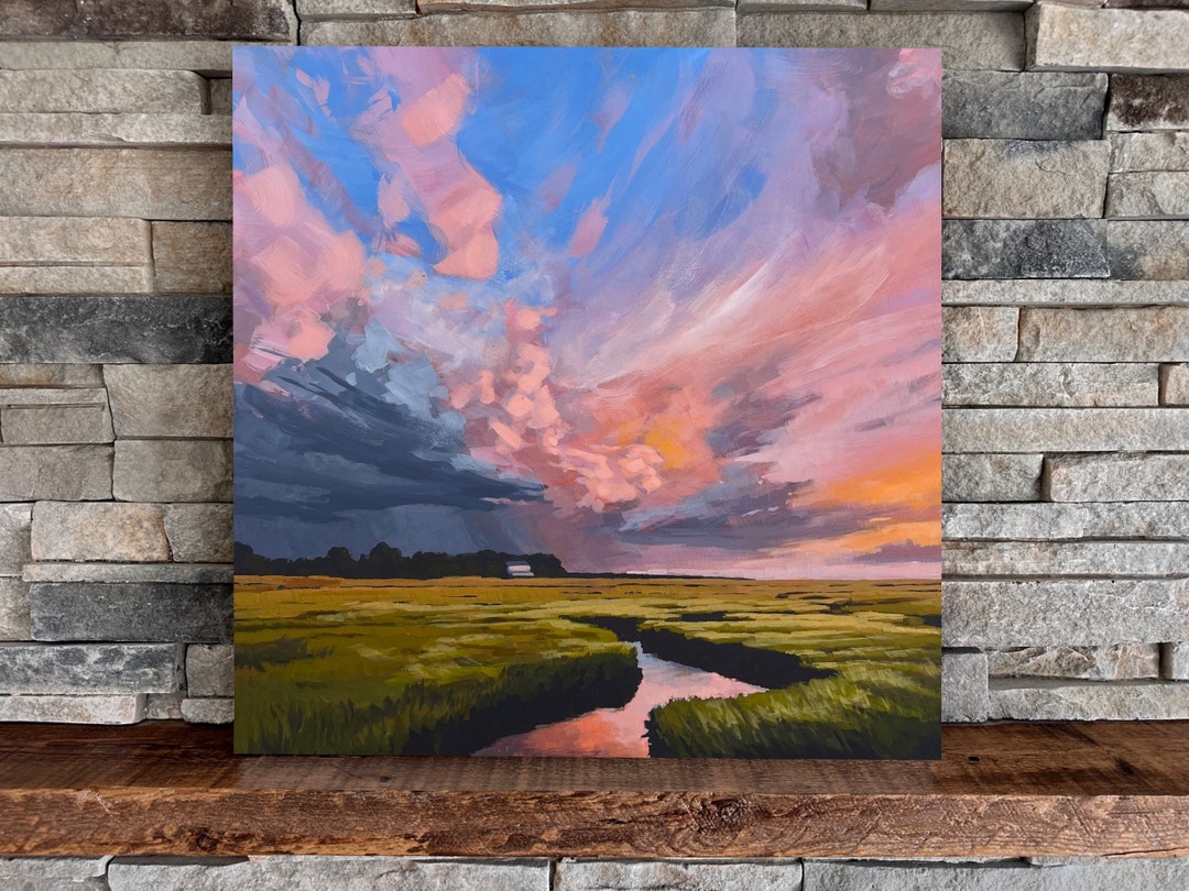 Yarmouth Port Square Landscape Mounted Print, Coastal Skies Colorful