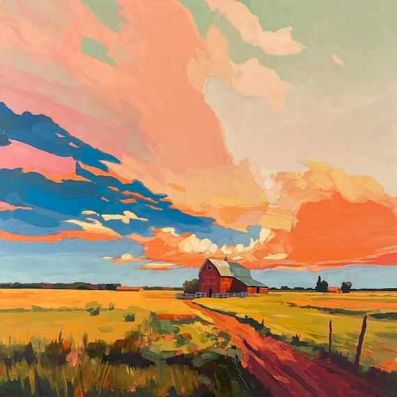 Wisconsin Farm | Square Landscape Mounted Print, Farmland Skies