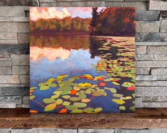 Lily Pads | Square Landscape Mounted Print, Colorful Lake Landscape Painting | Jim Musil Painter
