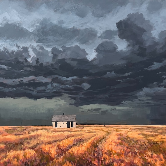 Dark Storm | Square Landscape Mounted Print, Storm Clouds Colorful