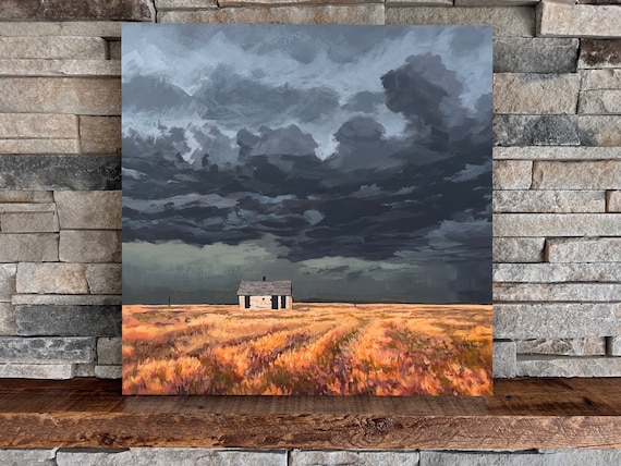 Dark Storm | Square Landscape Mounted Print, Storm Clouds Colorful