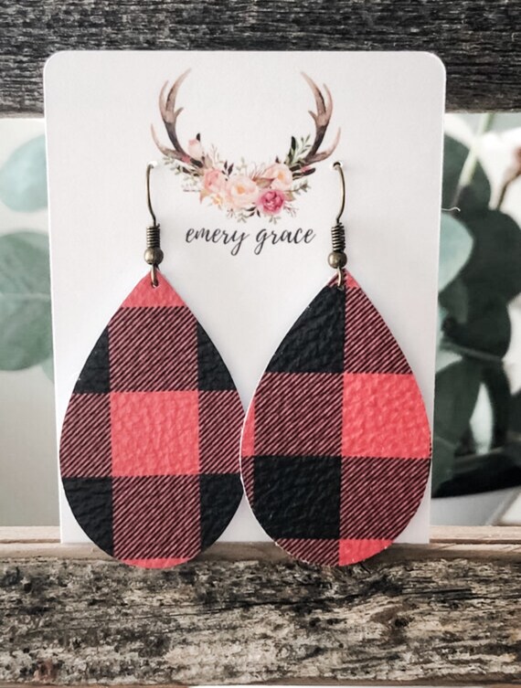 Plaid leather earrings deals