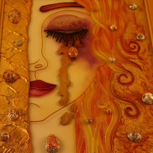 The Golden Tears based on Klimt, Stained Glass Painting by Mr.Hi!