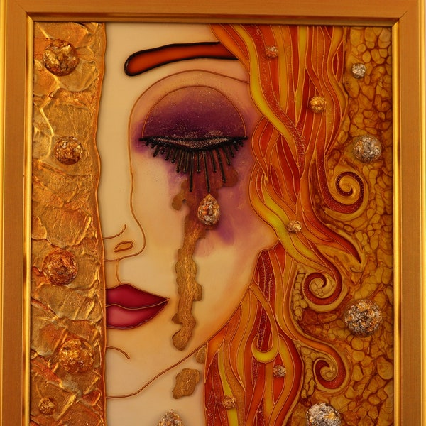 The Golden Tears based on Klimt, Stained Glass Painting by Mr.Hi!