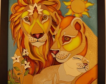 Lion Family, Stained Glass Painting by MrHi!