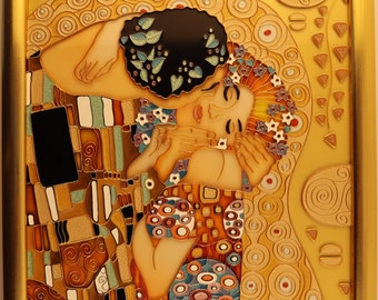 The Kiss, based on Klimt, Stained Glass Painting by MrHi!