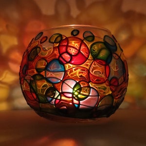 Stained Glass Candle Holder: &quot;Happy Mood&quot;, Hand Painted on Glass by Mr.Hi!