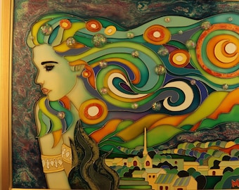 Goddess of the Starry Night / Based on the painting Starry Night by Van Gogh / Stained Glass Painting by Mr.Hi!