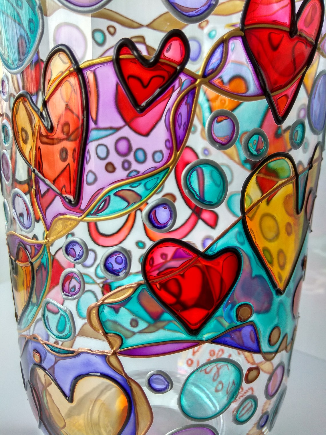 Flower Vase LOVE Stained Glass Vase Handpainted Glass Vase Etsy