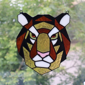 Geometric Tiger Head, Stained Glass Suncatcher by Mr.Hi!