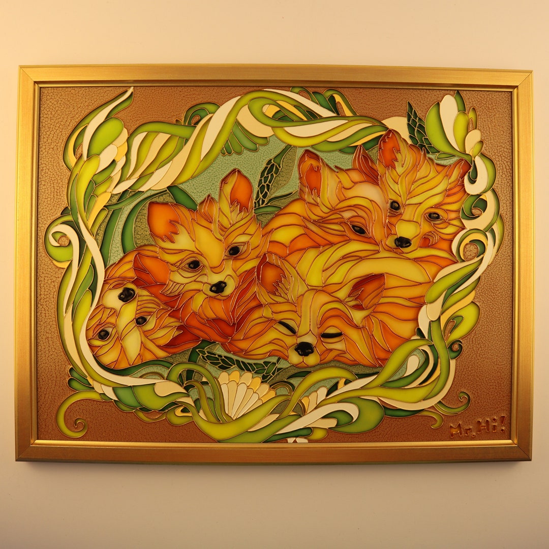 Red Fox Family, Stained Glass Painting by Mrhi - Etsy
