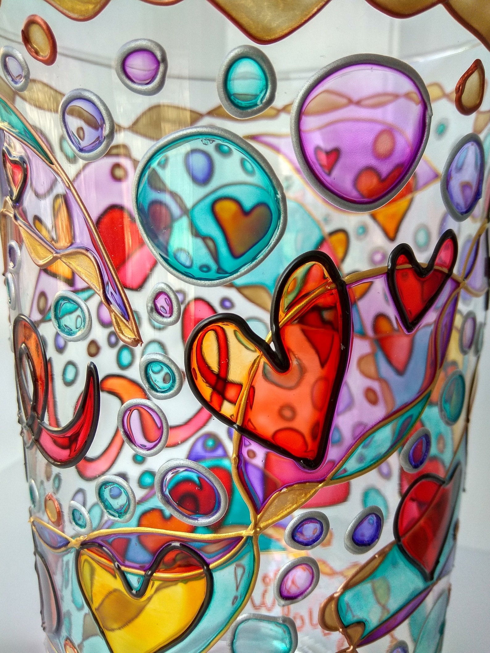 Flower Vase LOVE Stained Glass Vase Handpainted Glass Vase Etsy