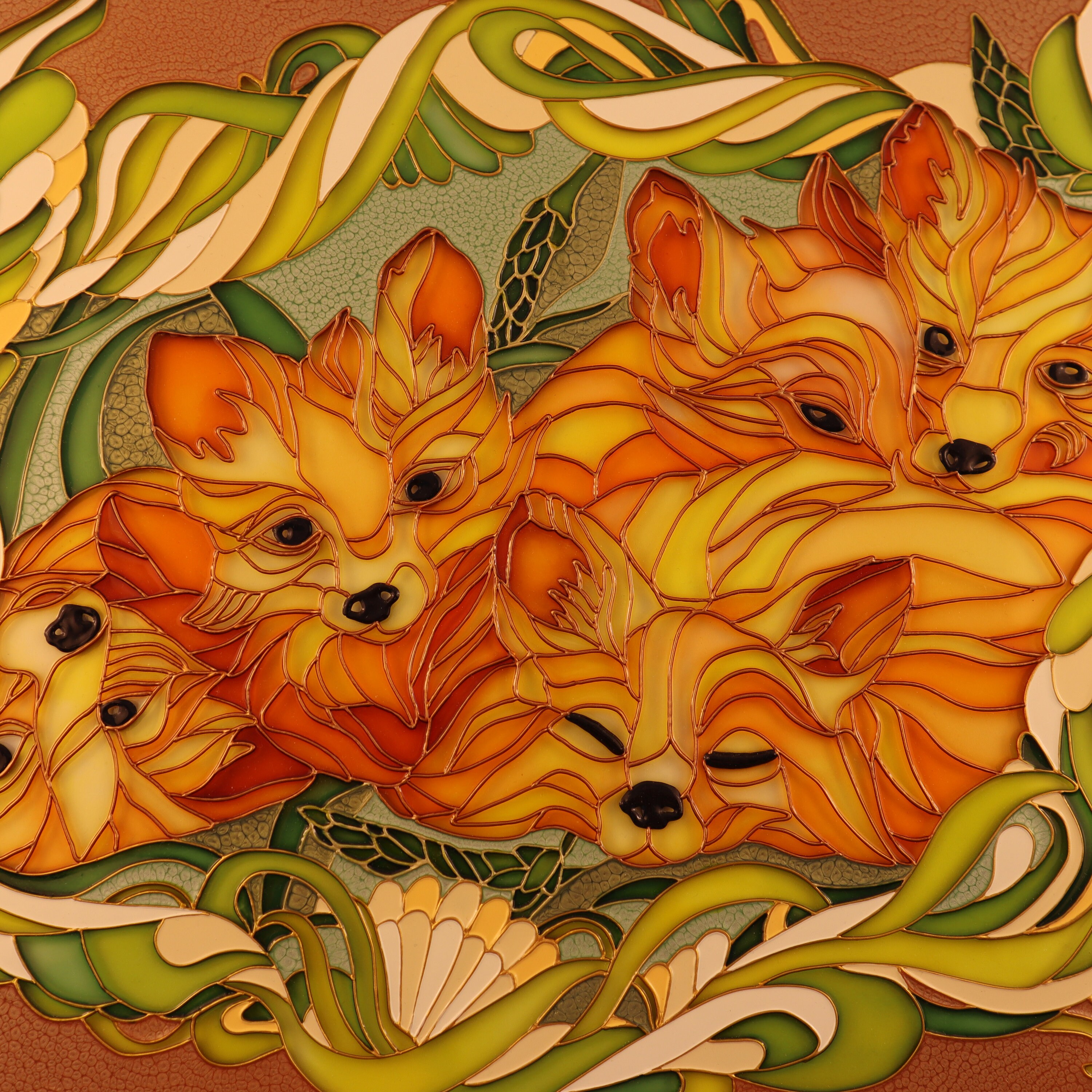 Red Fox Family, Stained Glass Painting by Mrhi - Etsy