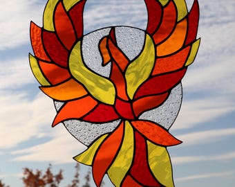 Rising Phoenix, Large Stained Glass Suncatcher by Mr.Hi!