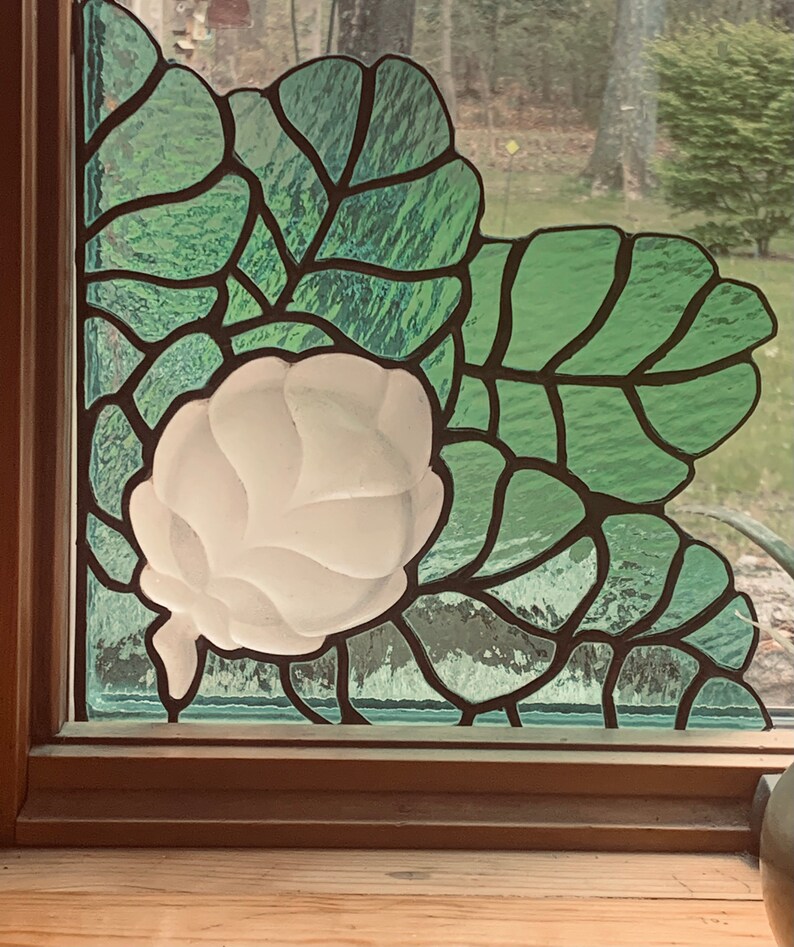 Stained Glass Corner Panel Leaf Panel Spring Leaves Etsy