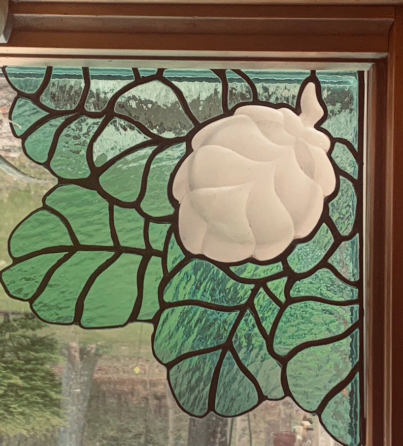 Stained Glass Corner Panel Leaf Panel Spring Leaves Etsy