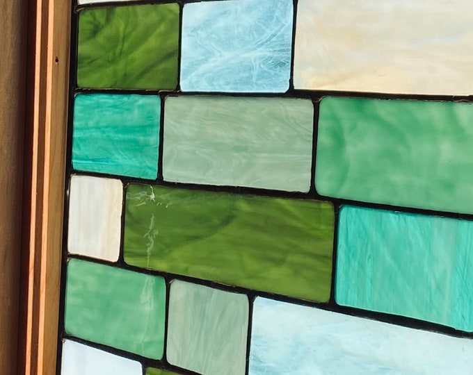 Stained Glass Green Window Panel Abstract Rectangle Window Etsy