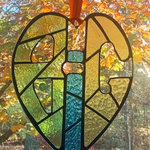 Stained Glass Glass heart gift for Big love big heart art colorful retro stained glass heart word art suncatcher gift