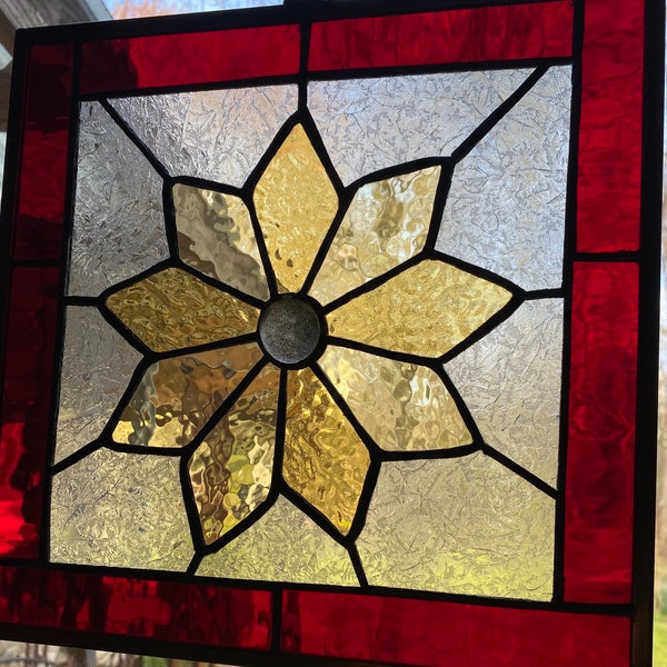 Stained Glass flower Panel • Retro • window hanging • wall hanging• Glass Art gift