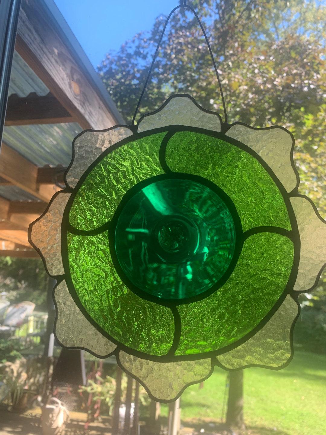 Stained Glass Flower Antique Glass Rondel Center Window Hanging ...
