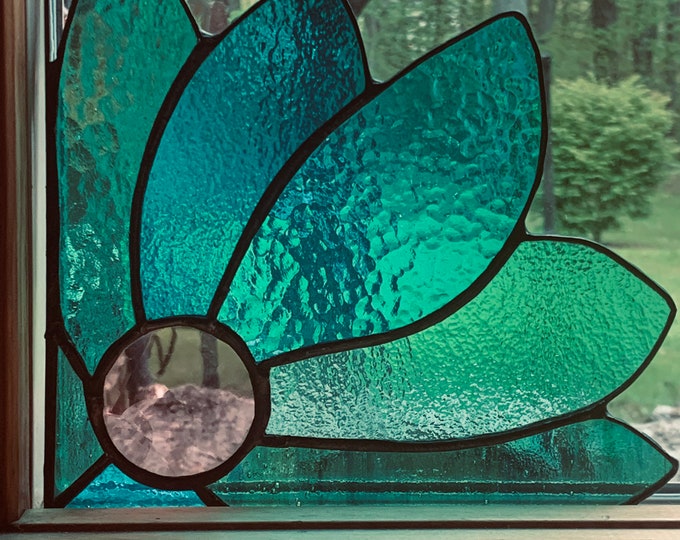 PAIR Stained Glass Corner Panel Piece Flower Suncatcher Home Etsy