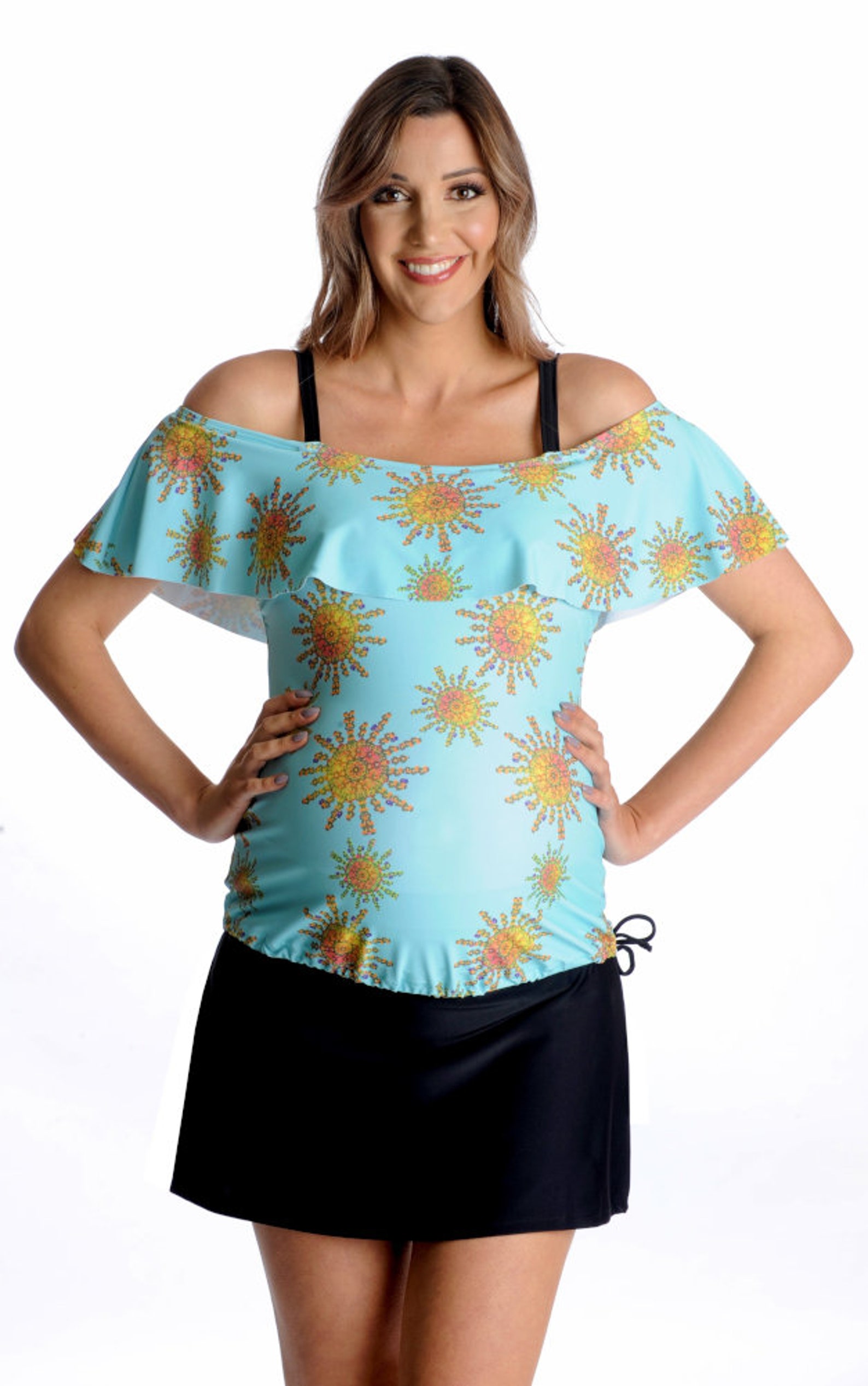 Mermaid Maternity® Ruffle Bandeau Maternity Tankini Top Sunburst Etsy