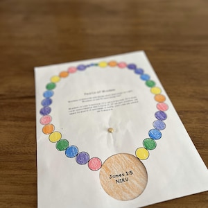 May include: A printable worksheet with a circle of colorful beads and the text "James 1:5 NIRV".