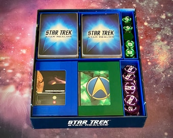 Boîte de rangement et accessoires pour le jeu Star Trek Star Realms et son extension