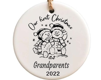 First Christmas as Grandparents Ornament: Snowman Ceramic Bauble Keepsake