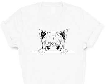 Kids Anime Cat Girl T-shirt,Japanese Manga Top