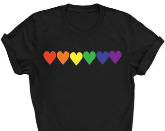 Pride Rainbow Hearts Line t shirt modern tee LGBT Pride Top Unisex  sm - xxxl