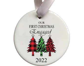 First Christmas Engaged Bauble, Personal Tree Decoration, 1st Xmas, Couples Ornament Xmas Keepsake, First Christmas,Plaid Trees