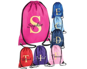 Personalised Monogram Initial & Script Name Drawstring Bag, School Bag, Sports Club, PE Bag, Custom Name, Children's Sports Girls Swim Bag