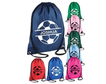 Personalised Name and Split Football Drawstring Bag, School Bag, Sports Club, PE Bag, Custom Name, Children's College Sports Swim Bag