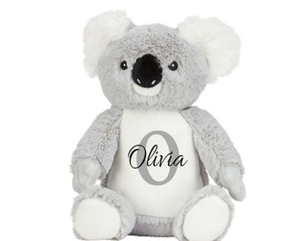 Koala Bear personnalisé initial et nom Teddy, Soft Plushy, Cadeau personnalisé, Teddy personnalisable, Koala Soft Toy, Anniversaire Nouveau bébé