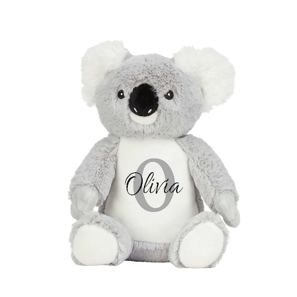 Personalisierter Koala Bär Initial & Name Teddy, weiches Plüschtier, personalisiertes Geschenk, anpassbarer Teddy, Koala Stofftier, Geburtstag neues Baby
