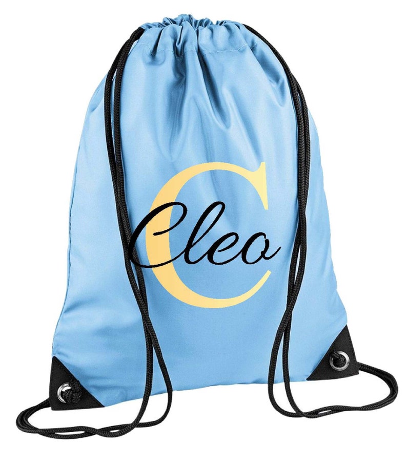 Personalised Monogram Initial & Script Name Drawstring Bag, School Bag, Sports Club, PE Bag, Custom Name, Children's Sports Girls Swim Bag image 2