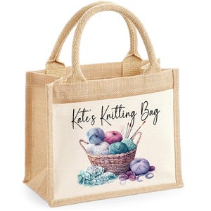 Personalized Knitting Tote Bag: Pastel Wool Yarn Project Bag
