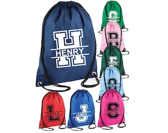 Personalised Name and Split Letter Drawstring Bag, School Bag, Sports Club, PE Bag, Custom Name, Children's College Sports  Swim Bag