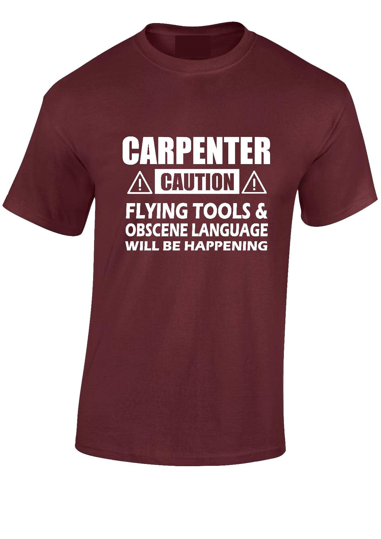 Image of Caution Carpenter T-Shirt Tradesmen, Worker Funny Chippy Adult Mens Sm -xxxl