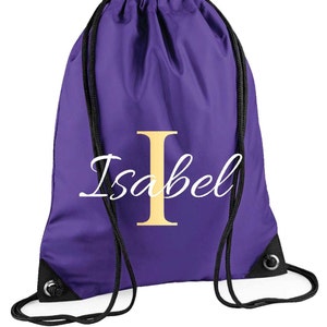 Personalised Monogram Initial & Script Name Drawstring Bag, School Bag, Sports Club, PE Bag, Custom Name, Children's Sports Girls Swim Bag image 3