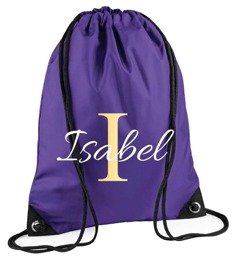 Personalised Monogram Initial & Script Name Drawstring Bag, School Bag, Sports Club, PE Bag, Custom Name, Children's Sports Girls Swim Bag image 3