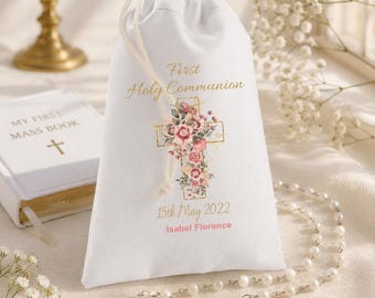 Personalised Holy Communion Bag, Rosary Beads Pouch, First Holy Communion Gift, Custom Name Drawstring Bag, Religious Keepsake Gift