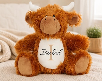 Personalised Highland Cow Teddy | Custom Name Soft Plush Toy | Highland Cow Gift | New Baby Gift | Birthday Keepsake