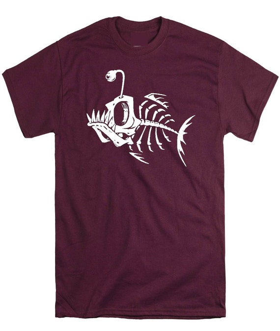 Skeleton Fish T-shirt Unusual Fishing Skull T Shirt Tee Kids & Adult S XXXL  