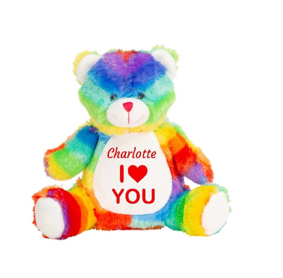 Oso arco iris de San Valentín personalizado, I Love Teddy, Peluche