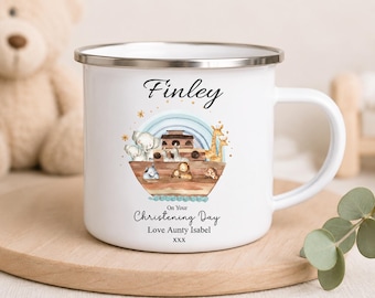 Personalised Noah's Ark Christening Mug, Custom Baptism Gift, Baby Christening Keepsake, Personalised Name Mug UK