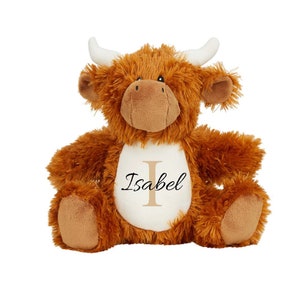 Personalised Highland Cow Initial & Name Teddy, Soft Plushy, Personalised gift, Customisable Teddy, Highland Cow Soft Toy, Birthday New Baby
