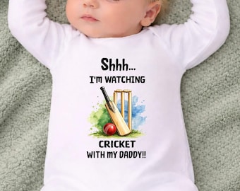 Baby Cricket Bodysuit | Shhh I'm Watching Cricket With My Daddy | Baby Vest Gift | Cricket Baby Outfit | Daddy & Me Gift