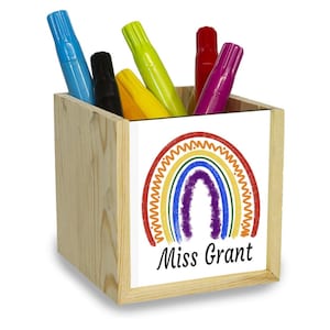 Personalised Teacher Pen Pot, Teach Love Inspire  Wooden Custom Teacher Pencil Pot , TA Gift, Teacher Thank You Present, Teacher Desk Tidy